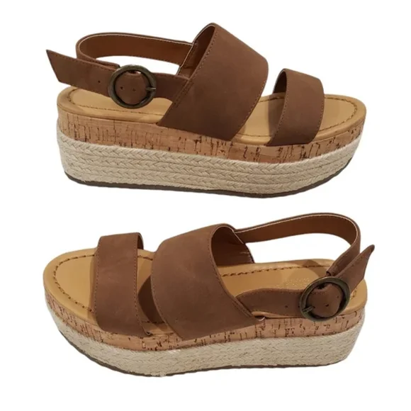 American Eagle Outfitters Double Strap Wedge Cork Espadrilles Platforms Size 6 - Picture 2 of 10